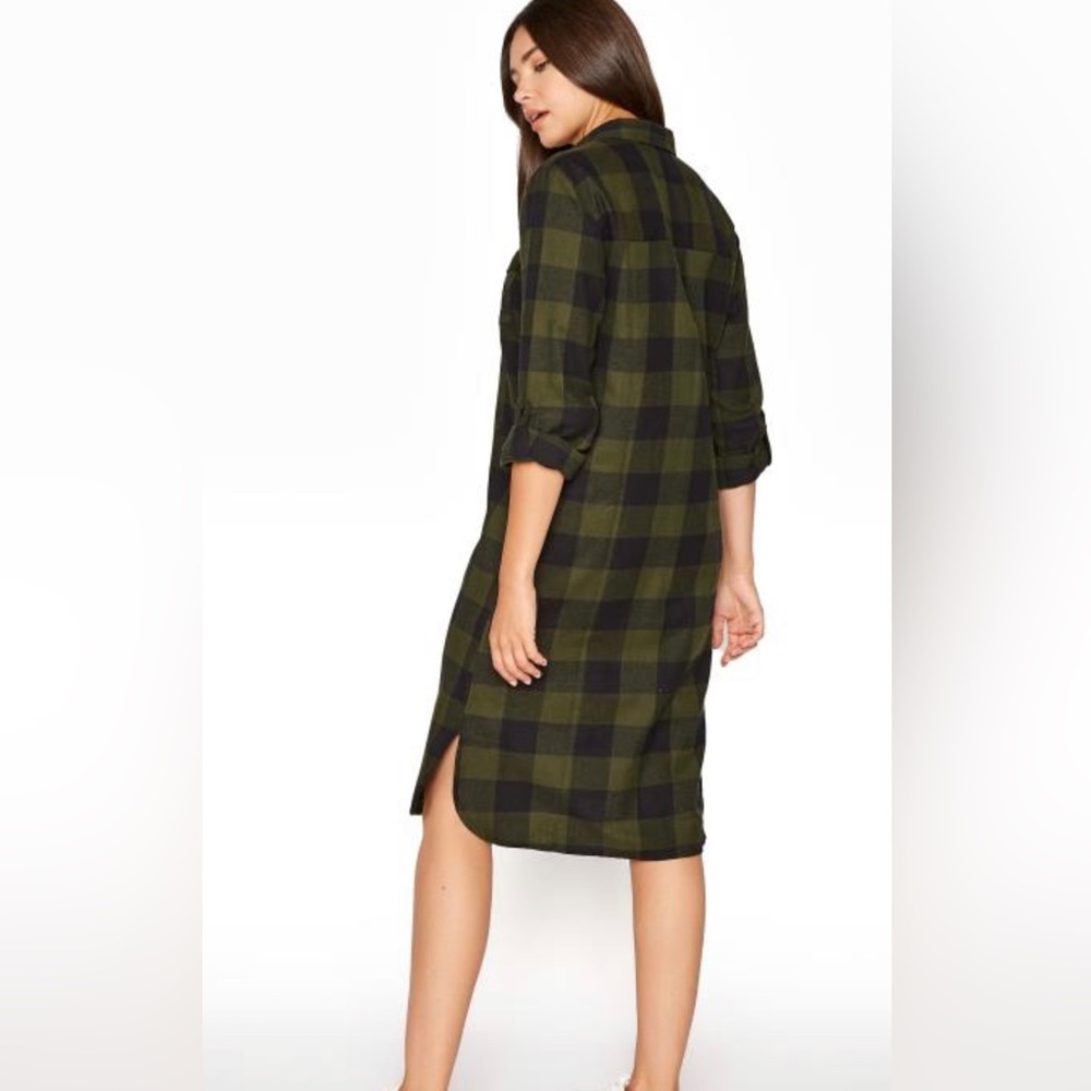 Long Tall Sally green plaid flannel shirt dress US 16